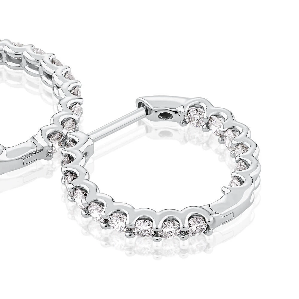 Carat TW Laboratory-Grown Diamond Hoop Earrings Set in 10kt White Gold