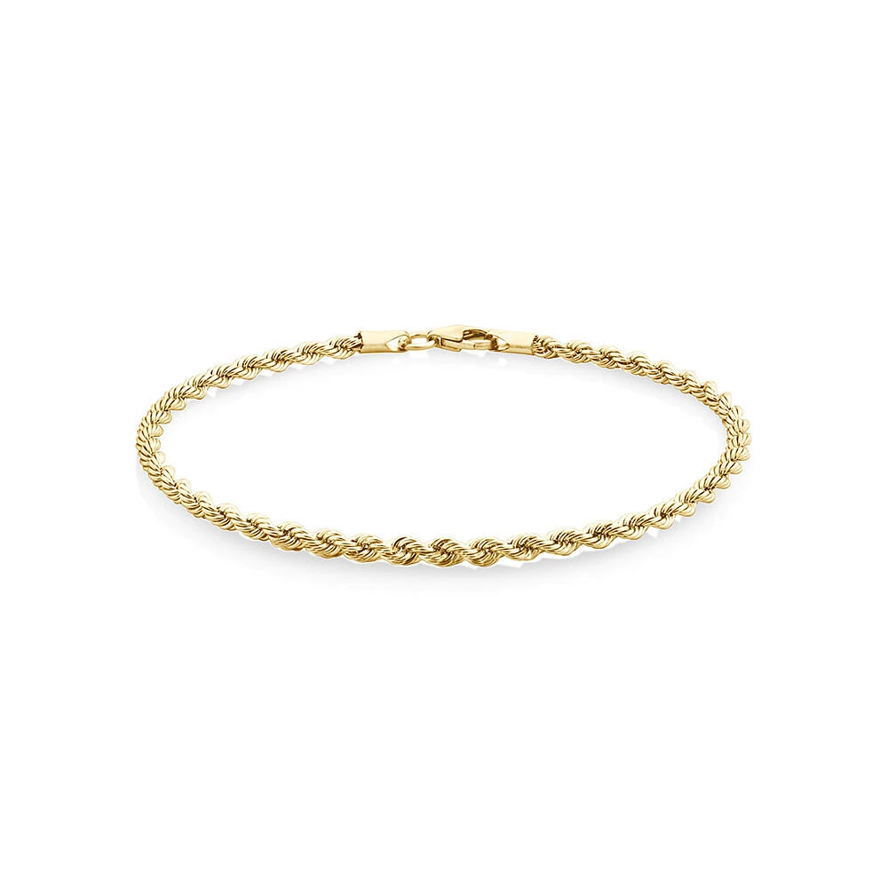 19cm (7.5") Hollow Rope Bracelet in 10kt Gold