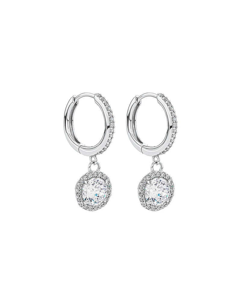 Boucles d'Oreilles Pendantes en Anneau avec Halo en Zircon Cubique Rond Brillant en Argent Sterling