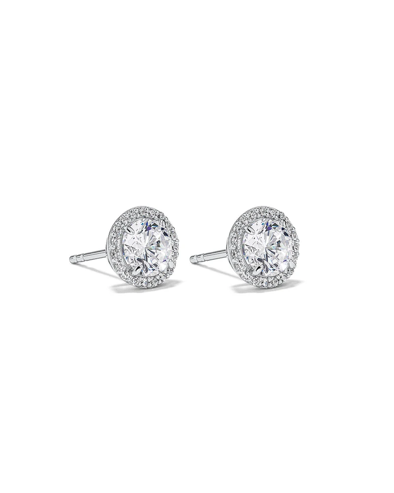 Round Brilliant Cubic Zirconia Halo Stud Earrings in Sterling Silver