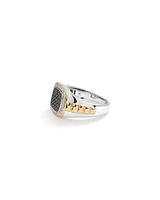 0.75 Carat TW Two-Tone Black and White Diamond Pave Men's Signet Ring in 10kt Yellow and White Gold