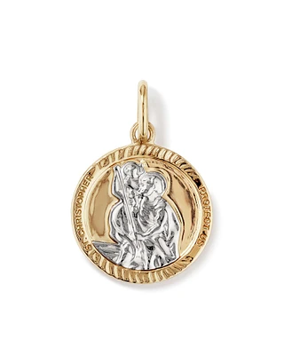 Round St Christopher Pendant in Sterling Silver and 10kt Yellow Gold