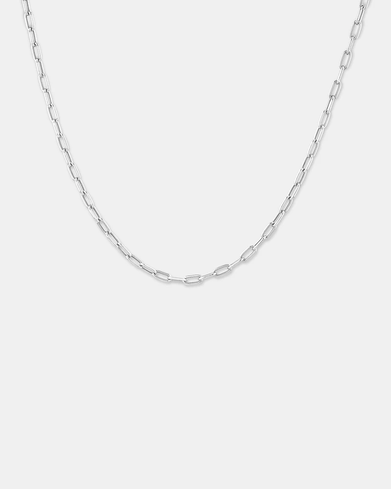 3.7mm Wide Hollow Paperclip Chain in 10kt White Gold