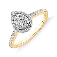 0.75 Carat TW Pear Shaped Cluster Engagement Ring and Wedding Ring Bridal Set in 14kt Yellow & White Gold