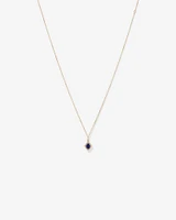 Pear Cut Created Sapphire and Diamond Halo Pendant Necklace in 10kt Yellow Gold