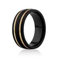 Black Diamond Ring in Black Titanium with 10kt Yellow Gold Inlays