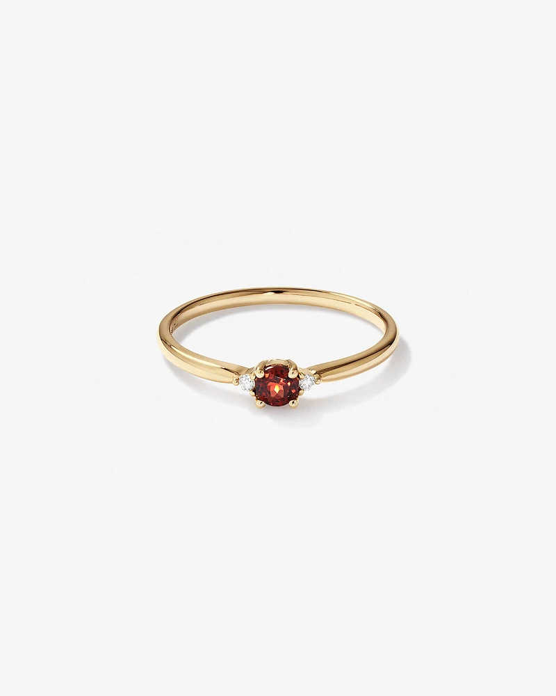 3 Stone Ring with Garnet & Diamonds in 10kt Yellow Gold