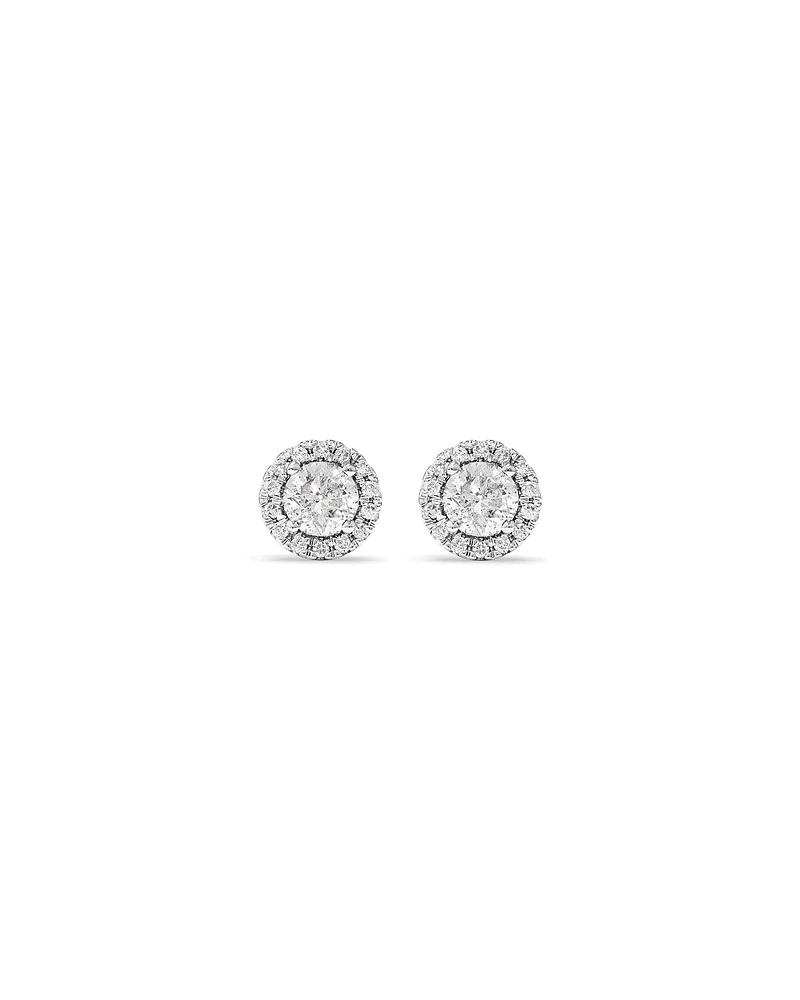 0.44 Carat TW Round Diamond Halo Stud Earrings in 10kt White Gold