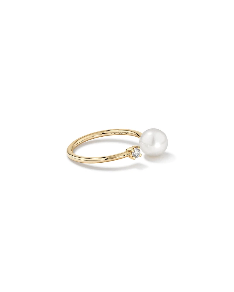 Cultured Freshwater Pearl and Diamond Open Ring in 10kt Yellow Gold