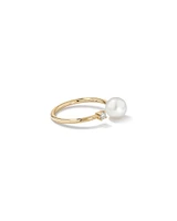 Cultured Freshwater Pearl and Diamond Open Ring in 10kt Yellow Gold