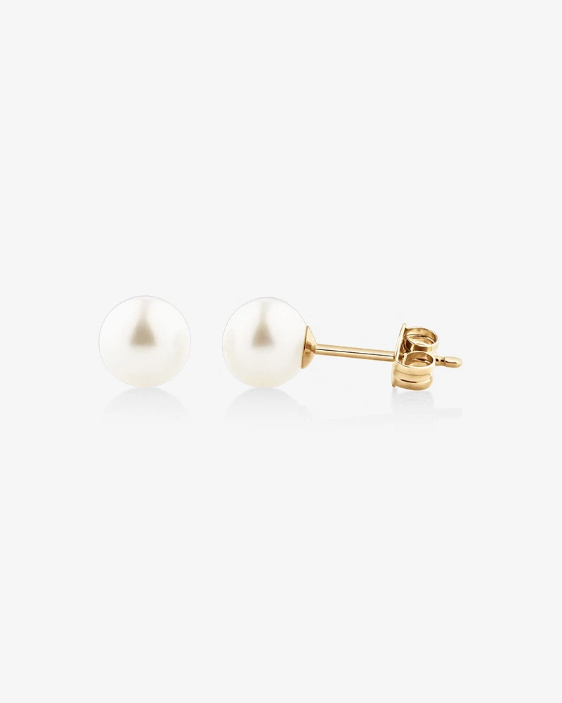 Stud Earrings with 6mm Round Cultured Freshwater Pearl in 10kt Yellow Gold