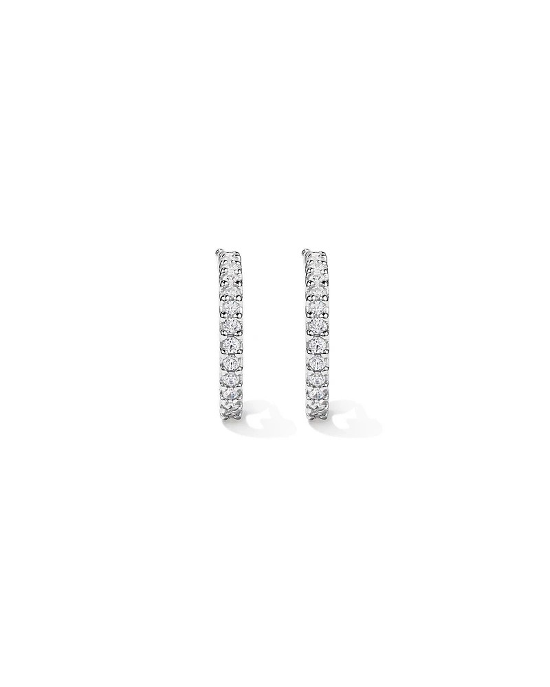 Half Hoop Stud Earrings with Cubic Zirconia in Sterling Silver