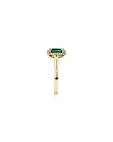 Emerald Cut Created Emerald and Diamond Halo Ring in 10kt Yellow Gold