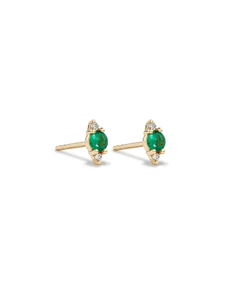 3 Stone Emerald Earrings with .04 Carat TW Diamonds in 10kt Yellow Gold