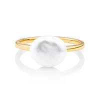 Ring with 9-10mm Cultured Freshwater Baroque Pearls in 10kt Yellow Gold