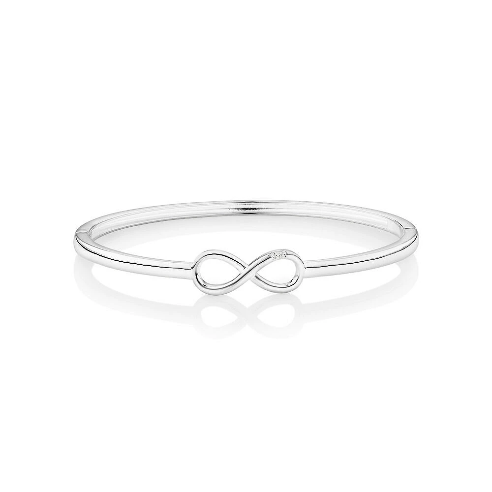 Diamond Accent Infinity Oval Hinge Bangle in Sterling Silver