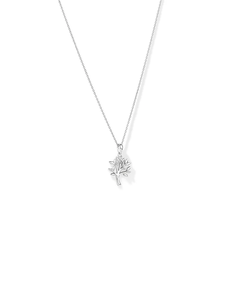 Tree of Life Pendant and Chain with Cubic Zirconia in Sterling Silver