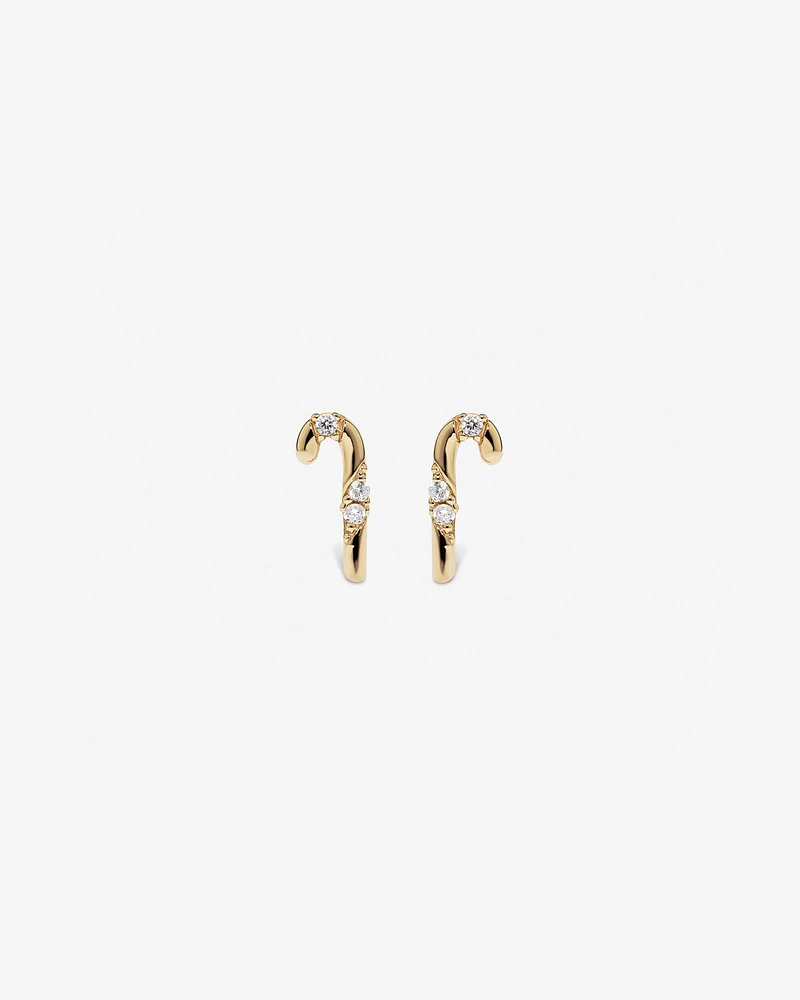 Cubic Zirconia Candy Cane Stud Earrings in 10kt Yellow Gold