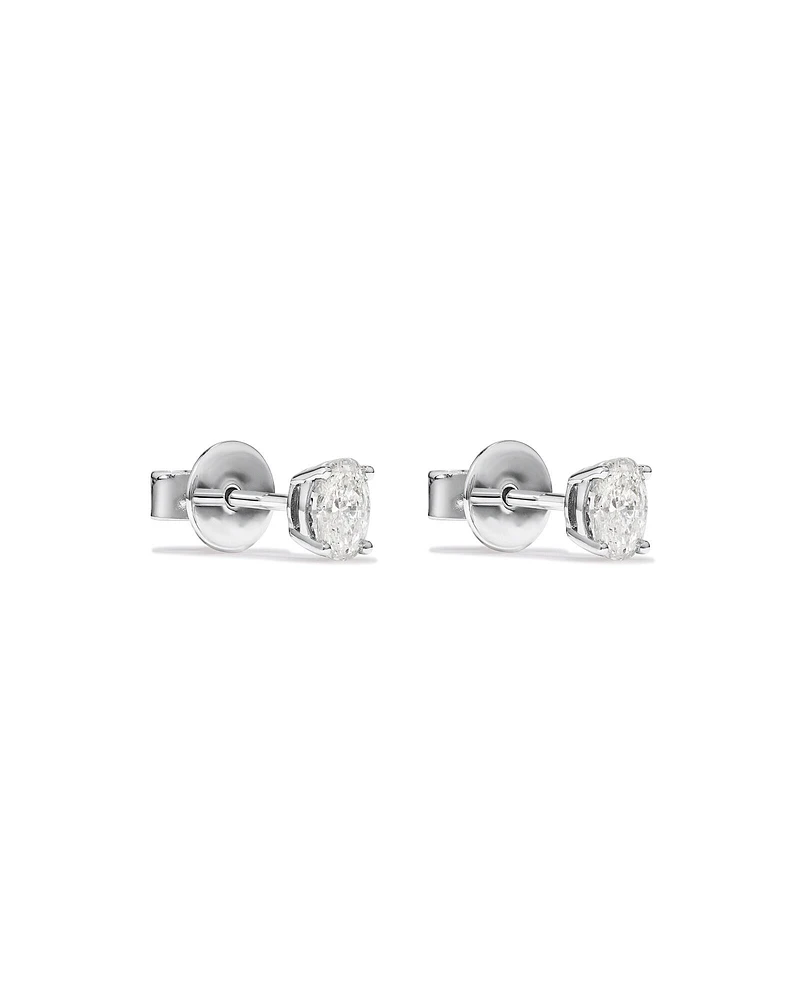 0.50 Carat TW Oval Cut Diamond Solitaire Stud Earrings in 18kt White Gold