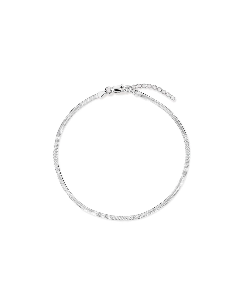 26cm (10.2") 3.7mm Width Herringbone Chain Anklet in Sterling Silver