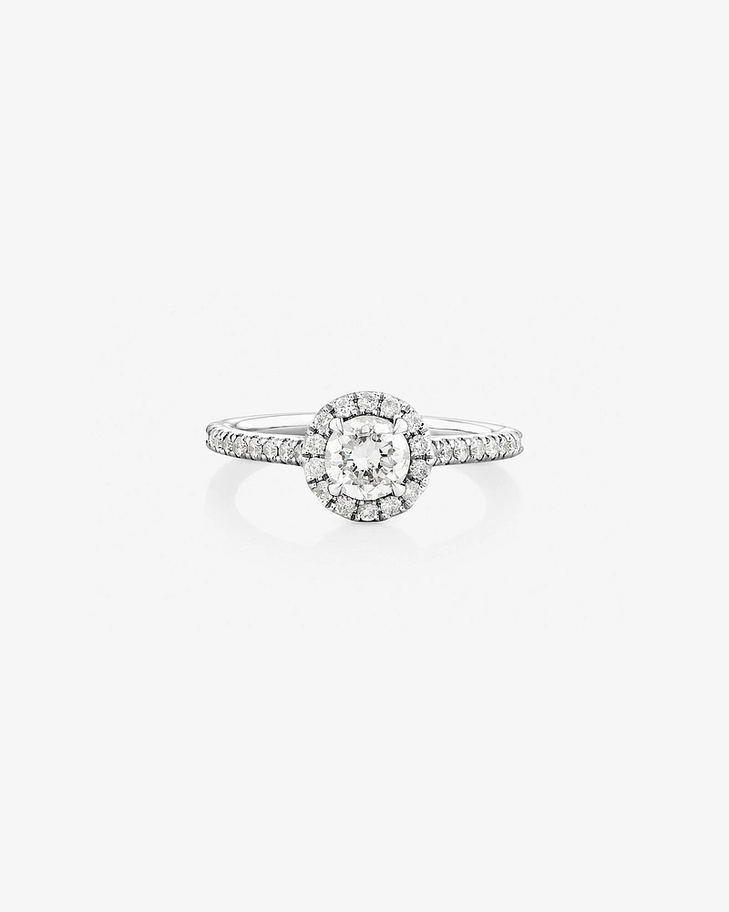 Bague de fiançailles en or blanc 14 K avec diamants totalisant 0,92 ct