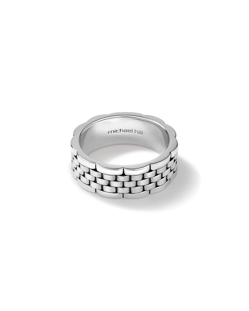 Men's Link Pattern Textured Ring in Sterling Silver