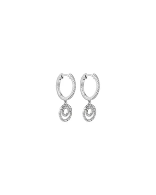 Fine Double Circle Diamond Drop Huggie Earrings in Sterling Silver