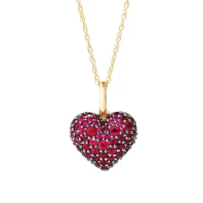 Ruby Pave Heart Pendant in 10kt Yellow Gold