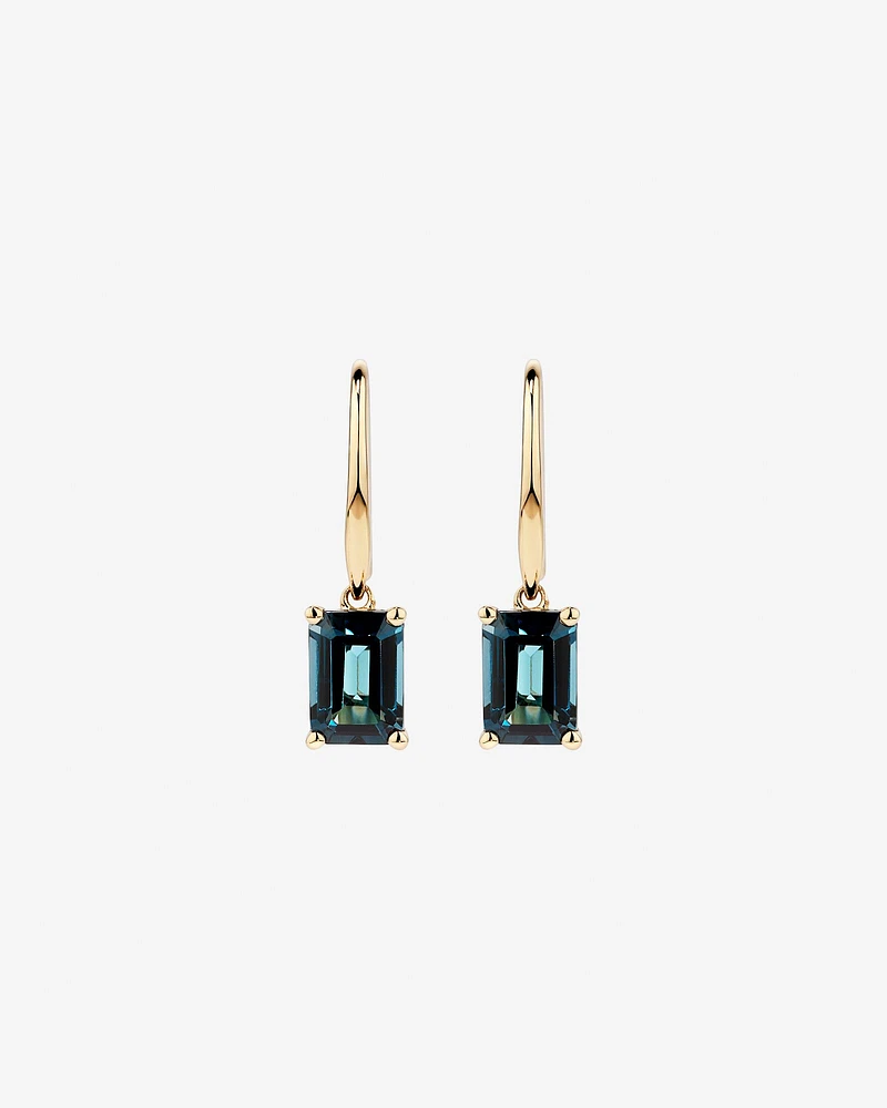 Emerald Cut London Blue Topaz Gemstone Drop Earrings in 10kt Yellow Gold