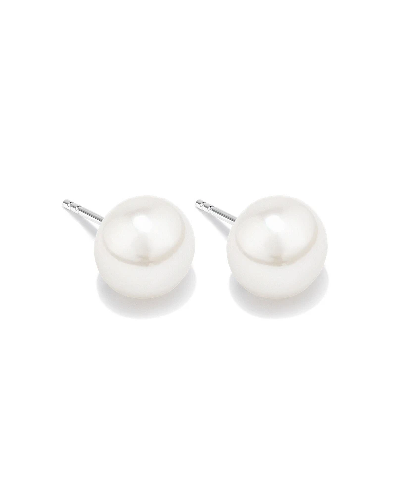 Stud Earrings with 9mm Button Cultured Freshwater Pearls in Sterling Silver