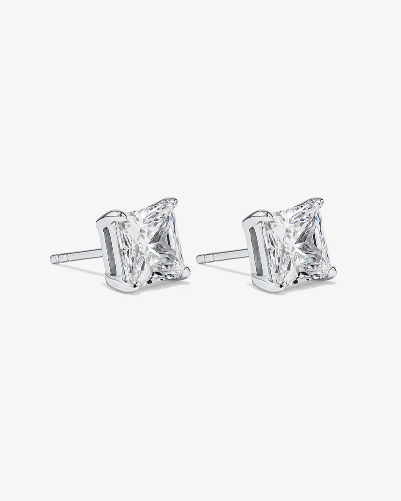 7mm Princess Cubic Zirconia Stud Earrings in Sterling Silver