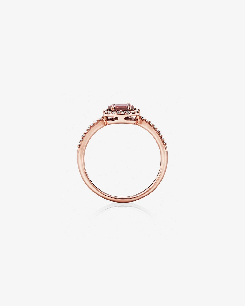 Halo Ring with Rhodolite Garnet & 0.15 Carat TW of Diamonds in 10kt Rose Gold