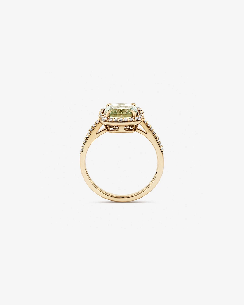 Halo Ring with Green Amethyst & 0.25 Carat TW of Diamonds in 10kt Yellow Gold