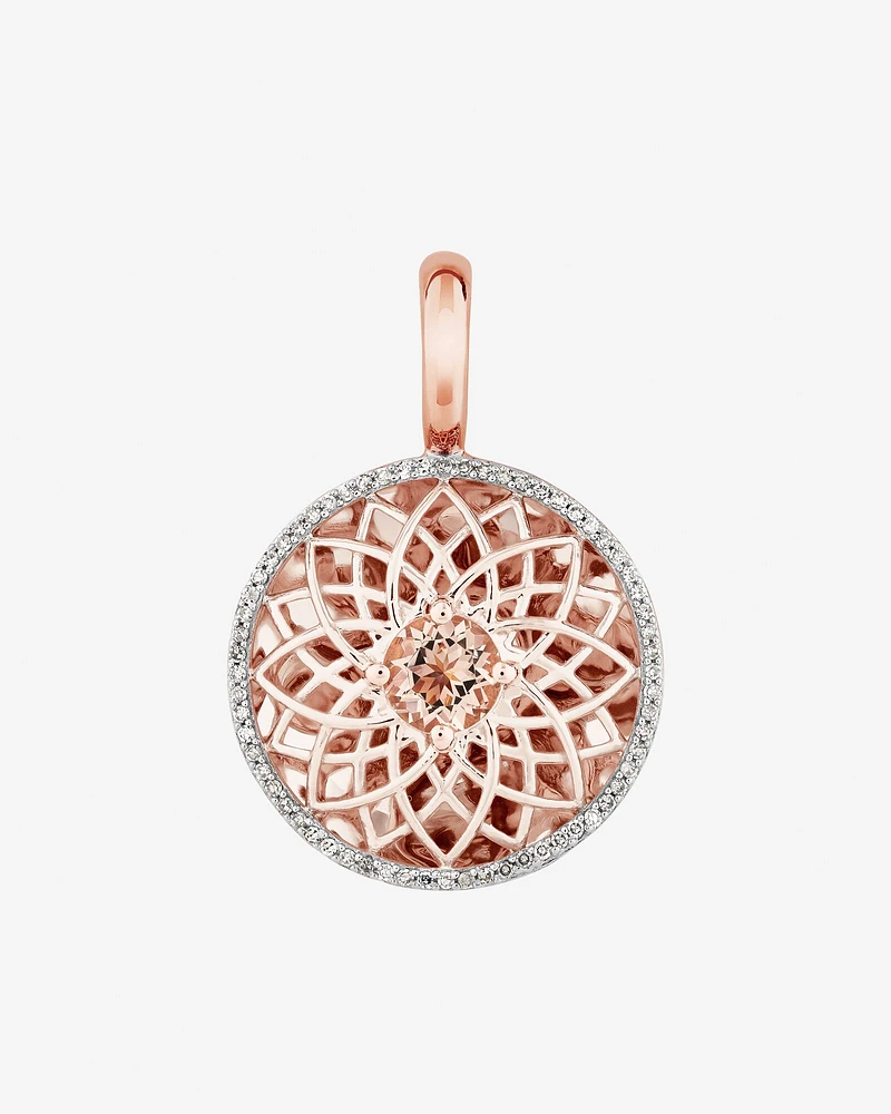 Round Enhancer Pendant with Morganite & 0.20 Carat TW of Diamonds in 10kt Rose Gold