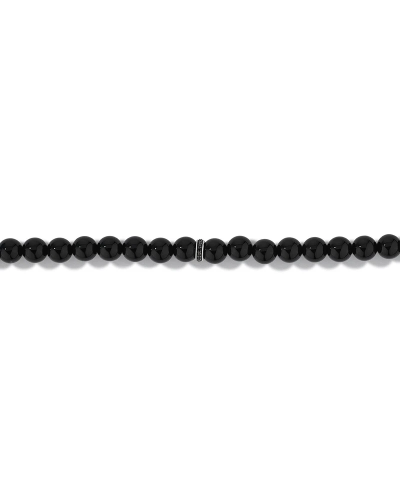 Men's Onyx Gemstone and Black Diamond Bead Bracelet in Sterling Silver