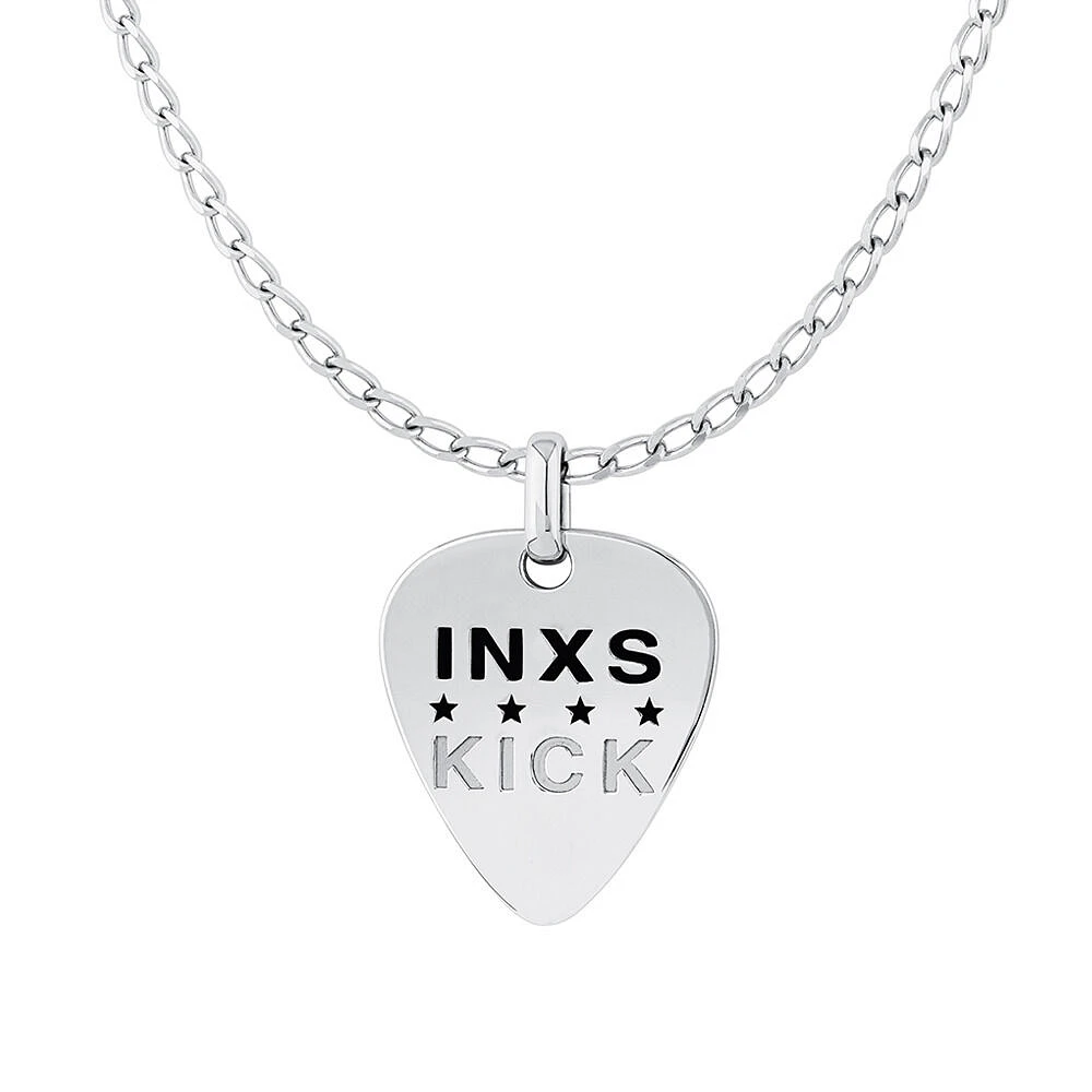 INXS Kick Engraved Guitar Pick Pendant with Chain in Recycled Sterling Silver