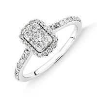 0.75 Carat TW Rectangle Shaped Cluster Engagement Ring and Wedding Ring Bridal Set in 14kt White Gold