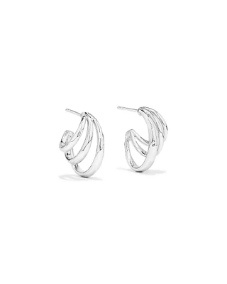 Graduated Triple Half Hoop Stud Earrings Sterling Silver