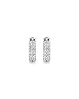 Cubic Zirconia Puff Cross Huggie Earrings in Sterling Silver