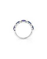 Marquise Cut Ceylon Blue Created Sapphire Gemstone and Diamond Ring in Sterling Silver