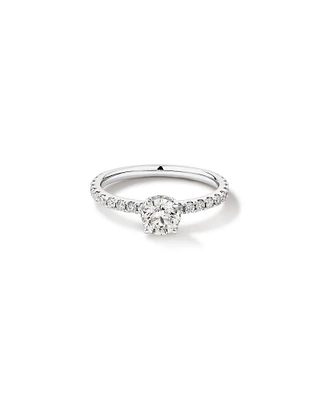 1,00 Carat Poids Total Bague De Fiançailles En Diamant Solitaire Rond Brillant Avec Pavé Caché Et Halo, En Platine