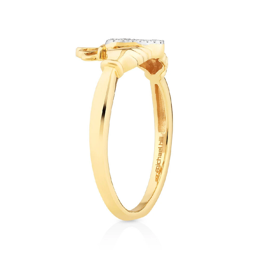 Claddagh Ring With Diamonds In 10kt Yellow Gold