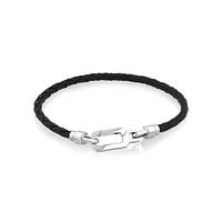 Men's Braided Leather Bracelet with Sterling Silver