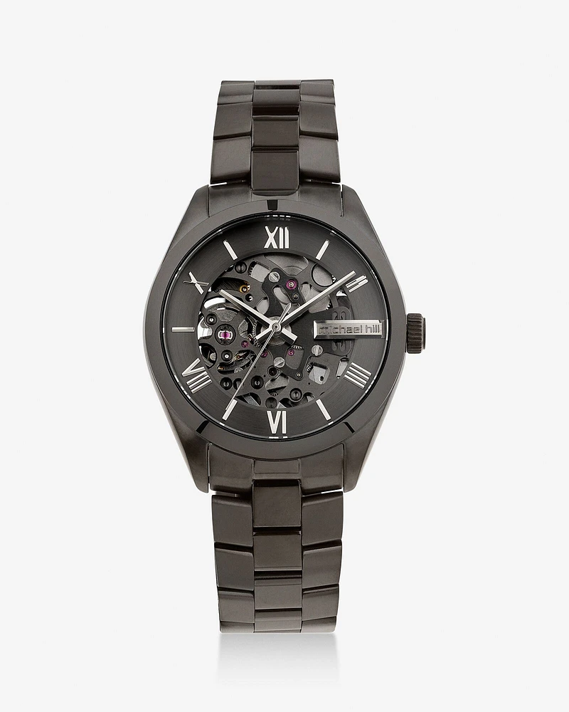 Automatic Skeleton Watch In Grey Tone Stainless Steel