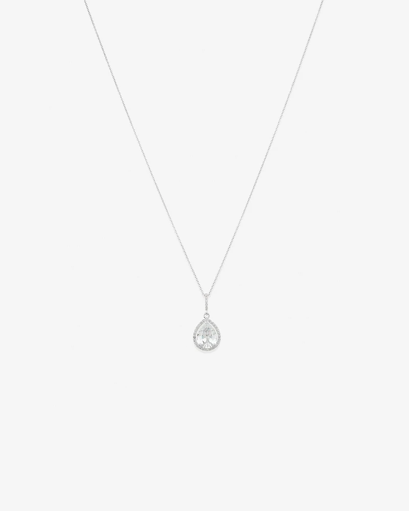 Pear Shape Cubic Zirconia Halo Pendant in Sterling Silver