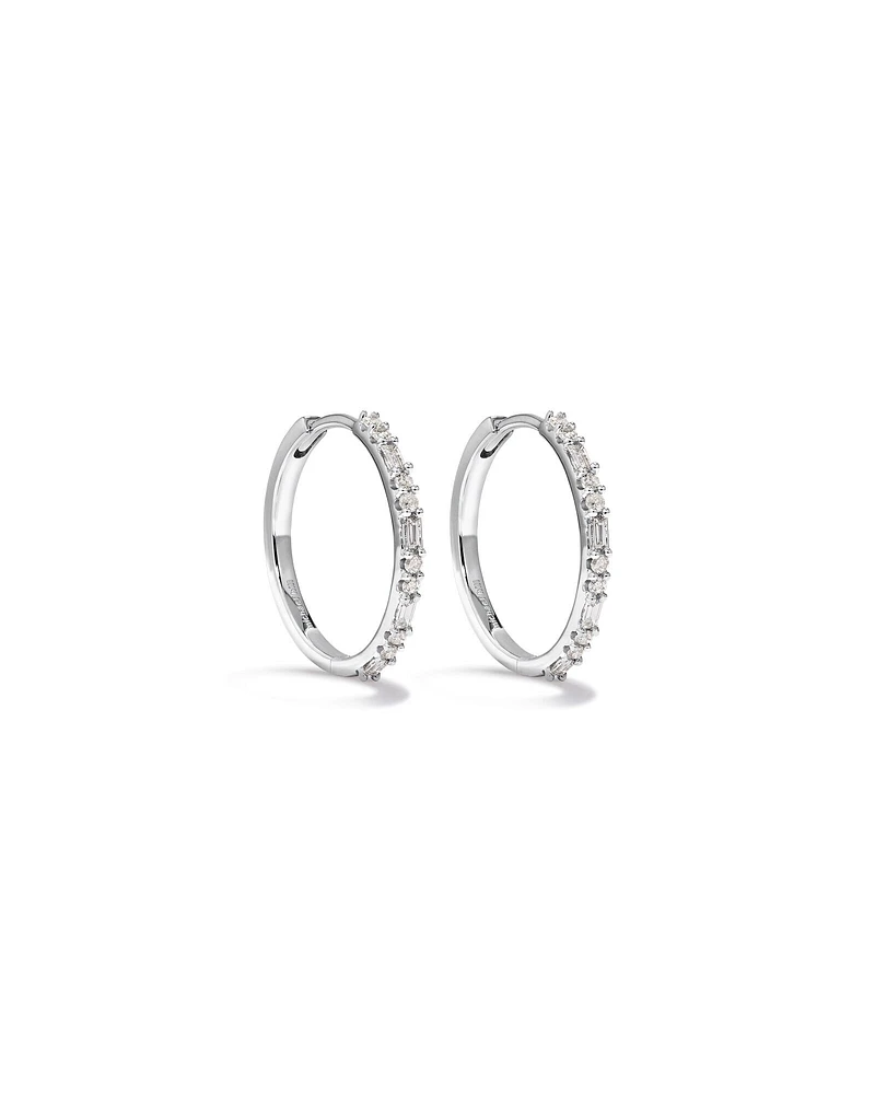 0.25 Carat TW Diamond Dot Dash Hoop Earrings in 10kt White Gold