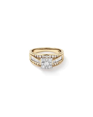 Bague de fiançailles en or blanc et jaune 14 K avec diamants totalisant 1 ct