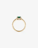 Emerald Cut Green Created Emerald Gemstone and Diamond Halo Ring in 10kt Yellow Gold