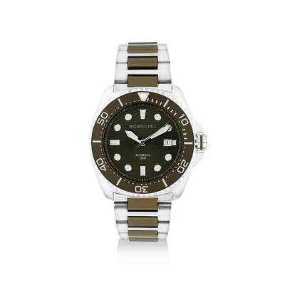Men's Automatic Two-Tone Watch in Green Tone Stainless Steel