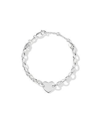 Heart Disc Oval Belcher Bracelet in Sterling Silver